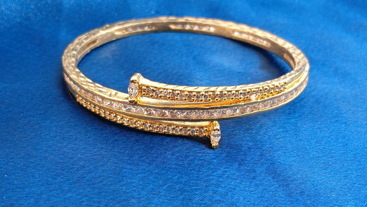 Aurelia Nail Bracelet - Gold Finish Crystal Studded Openable Bangle