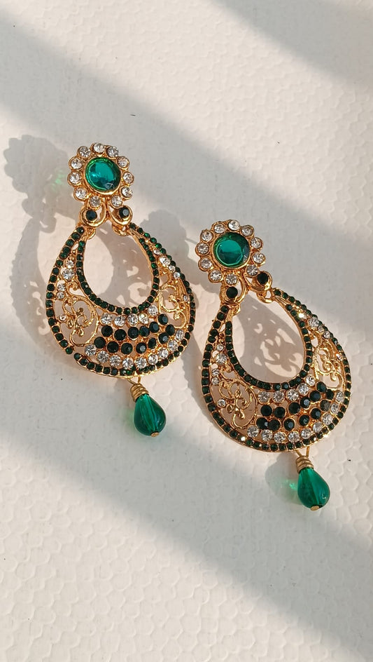 Emerald Radiance Gold-Plated Chandbali Earrings