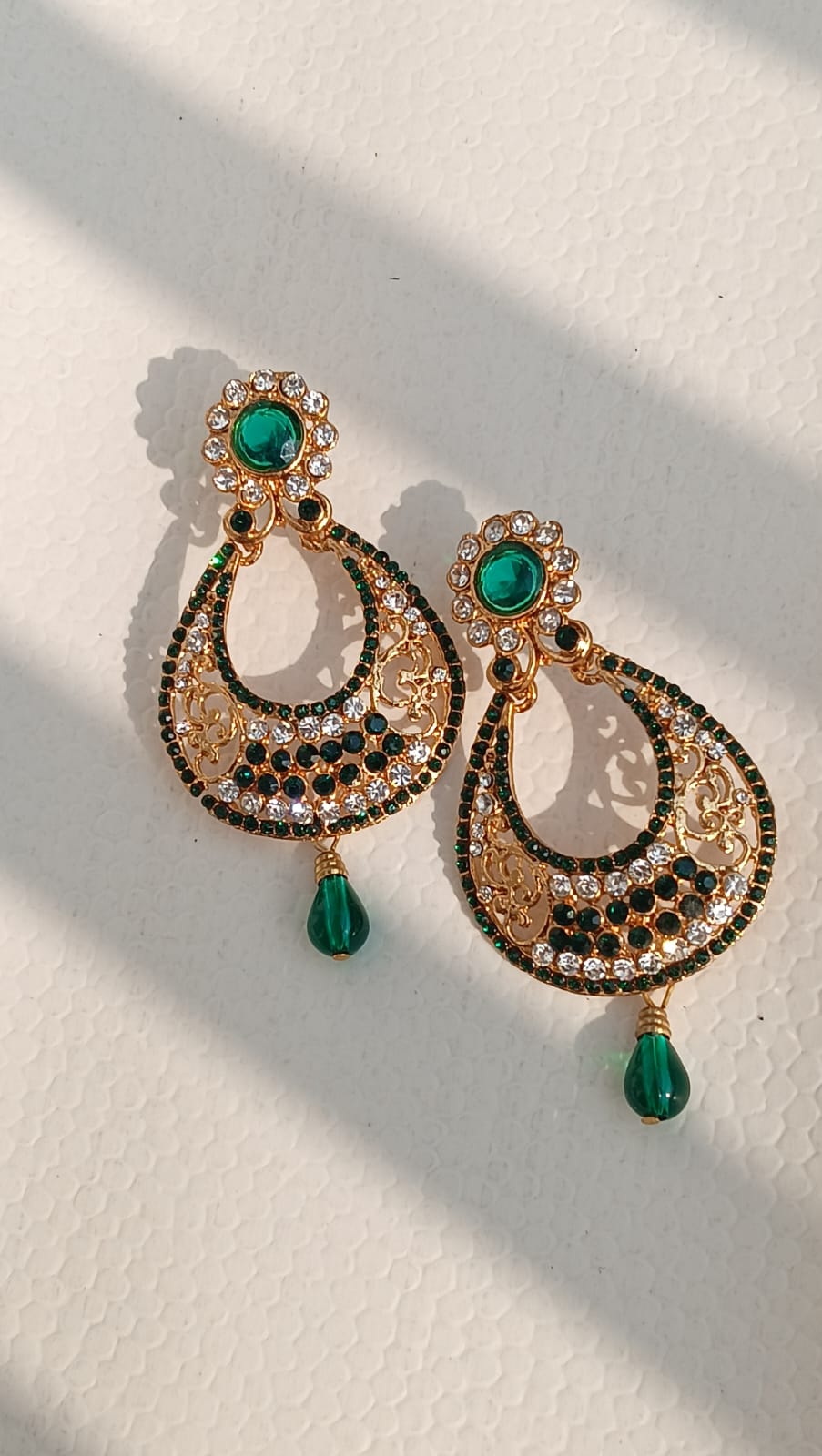 Emerald Radiance Gold-Plated Chandbali Earrings