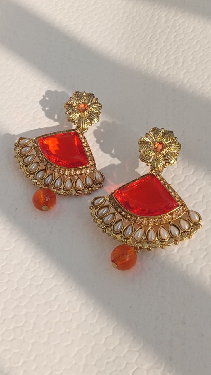 Fiery Amber Statement Earrings