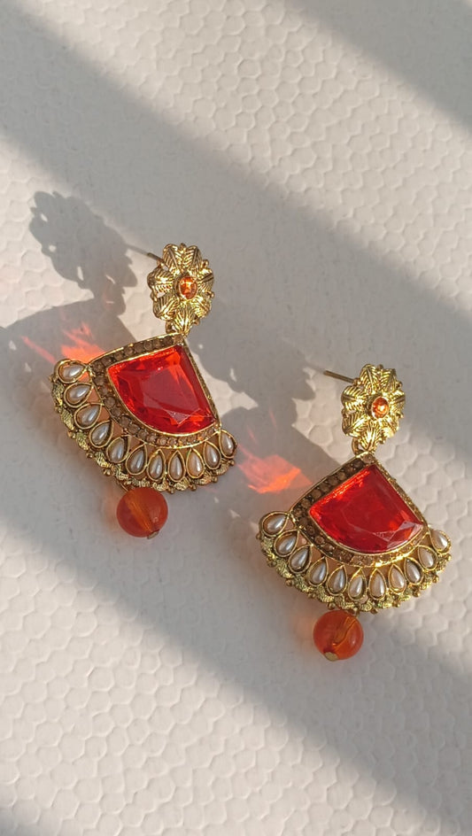 Fiery Amber Statement Earrings