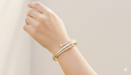 Aurelia Nail Bracelet - Gold Finish Crystal Studded Openable Bangle