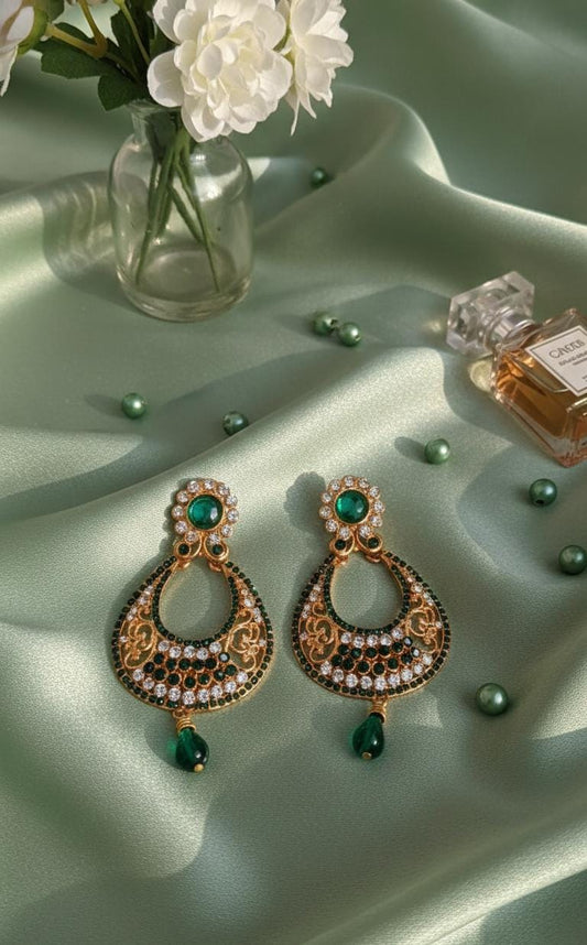 Emerald Radiance Gold-Plated Chandbali Earrings